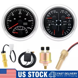 MAIMEIMI 85mm Boat GPS Speedometer 0-120MPH with Tachometer 0-8000RPM Gauge with Sensor