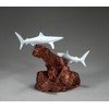 BLUE SHARK DUO Sculpture by JOHN PERRY 7 in high
