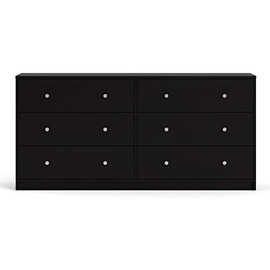 Pemberly Row Contemporary 6 Drawer Double Dresser in Black, 12.46" L x 56.34" W x 26.89" H