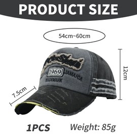 SLAXJNE 1 x Black Baseball Cap, Washed Baseball Cap in Distressed Look, Ragged Peaked Cap, Wide Brim Sun Hat, Retro Father Hat, Embroidered Baseball Cap, Adjustable Hat, black