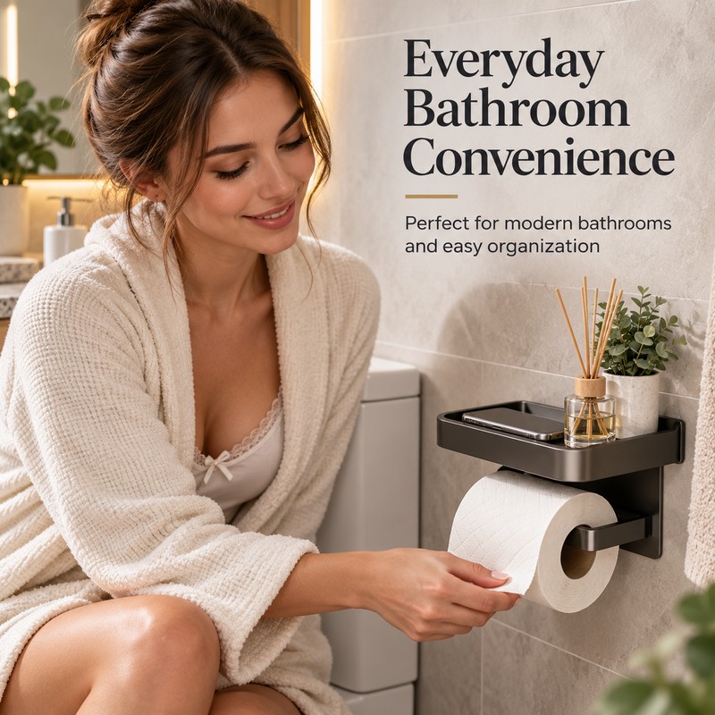 Self-Adhesive Toilet Paper Holder – No-Drill Aluminum Wall-Mounted Tissue Roll
