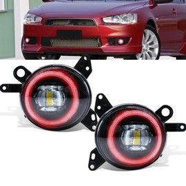 AFOGGEST Angel Eye Fog Light For Mitsubishi Lancer 2008-2014 Front Bumper White LED Lamps with Red Ring 1 Pair