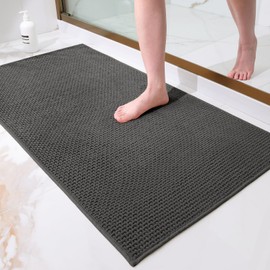 Homaxy Chenille Bathroom Rug Soft Bath Mat Non-Slip Washable Bath Mat Absorbent Bath Rug Bath Rug Shower Mat for Bathroom, Shower, Bathtub - 60 x 120 cm, Dark Grey
