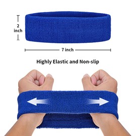 TOPTIE 6 Pieces Sweat Headbands Sport Cotton Terry Cloth Headbands-Royal Blue