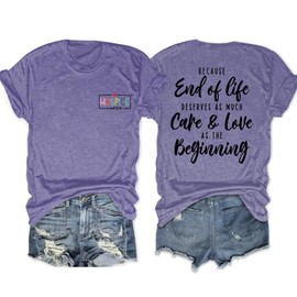 Nurse Shirts for Women Hospice Nurse Tshirts Shirts for Women Work Cute Short Sleeve Nursing School Graphic Tees Nurse Gifts Tops Purple