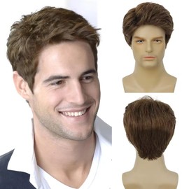Tseses Short Brown Wigs for Men Straight Hair Natural Synthetic Hair Daily Party Costume Wigs for Male