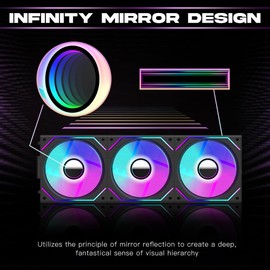 Jungle Leopard PC Fan JM-V2 120 Infinity Mirror Module Daisy-Chain ARGB Fan 120mm Triple Pack Suitable for Computer Case & 360mm AIO Cooler (Black)