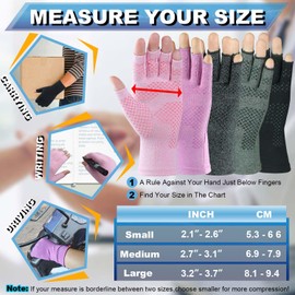 Kecartu 2 Pairs Compression Gloves for Rheumatoid Arthritis, Osteoarthritis, Carpal Tunnel Pain, Fingerless Arthritis Hand Gloves for Women Men Support Work&Computer Typing (Pure Black+Grey,Medium)