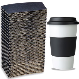 Rukinovi30 Pcs Disposable Coffee Cups Sleeve,Corrugated Kraft Paper Coffee Cups with Lids Sleeve for 12、16、20 oz Cup,Black Hot Coffee and Hot and Cold Beverages Paper Cups Sleeve(Cup Not Included)