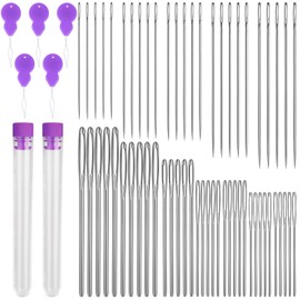 Bupete 65 Pcs Large Eye Blunt Needles Set, 12 Sizes Large Eye Sewing Needles, Tapestry Needles, Yarn Needles with Threaders, Embroidery Needles for Hand Sewing for Knitting Sewing