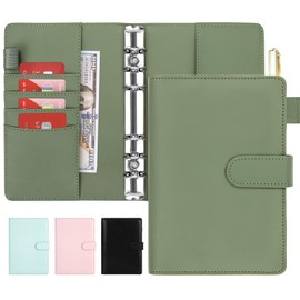 Onlyesh Budget Planner, 6 Holes PU Leather Ring Binder, Budget Binder with Unique Snap Buckle, for A6 Budget Sheets, Binder Pockets and Cash (A6-Green)