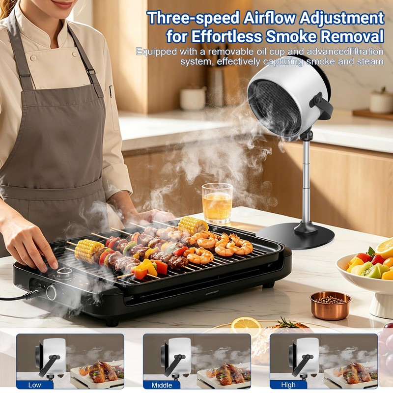 Portable Kitchen Range Hood,3-Fan Speeds and Large Oil Collection Cup,