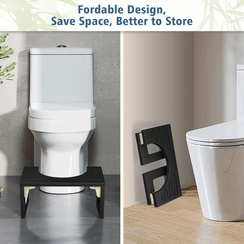 Bamboo Toilet Stool Squat 7in & 9in Adjustable Heights, Foldable