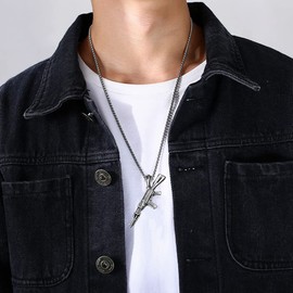 JKJF Pack of 2 Army Rifle Pendant Necklace Hip Hop Punk Rock Pistol Chain Gothic Assault Rifle Necklace Vintage Biker Necklace for Men - Black Silver Style 2
