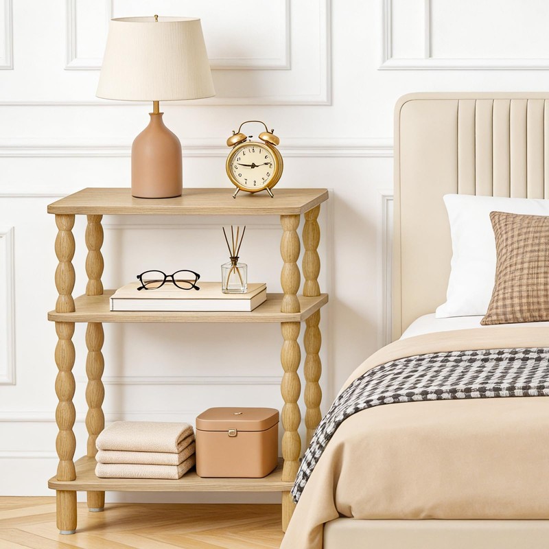 Narrow Side Table, Skinny End Table with Storage, Solid Wood