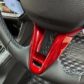 FUEISOF For Hyundai I30 2017-2024 Real Carbon Fibre Car Steering Wheel Cover Decor Sticker Frame Decorative Frame Red (Steering Wheel Trim)