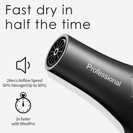 Faszin Ionic Salon Hair Dryer, Professional Blow Dryer AC Motor Fast Drying with 2 Speed, 3 Heat Setting, Cool Button, with Diffuser, Nozzle, Concentrator Comb for Curly & Straight Hair-Black
