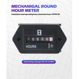 SCUARI Hour Meter for Dirt Bike,Hour Meters for Small Engines,Car Accessories, DC 6-80V Snap in Mechanical Hour Meter for DC Powered Equipment,Suitable for Diesel Engines,Boats,Trucks,Tractors