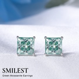 SMILEST 0.6-4ct Princess Cut Moissanite Earrings, D Color VVS1 Clarity Lab Created Earring 925 Sterling Silver Moissanite Screw Back Earrings Studs for Women Men, 6MM-2.4ct.tw(1.2ct*2), Sterling