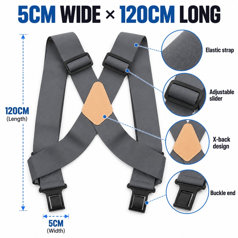Men's Adjustable Elastic Suspenders 5cm Wide X-Back Pants Braces with
