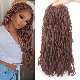 Mscat Faux Locs Crochet Hair 18 Inch Soft Locs 7 Packs/Lot Curly Wavy Pre-Looped Dark Brown Faux Locs Goddess Locs Synthetic Fibre Hair Extensions 18 Strands/Pack 30#