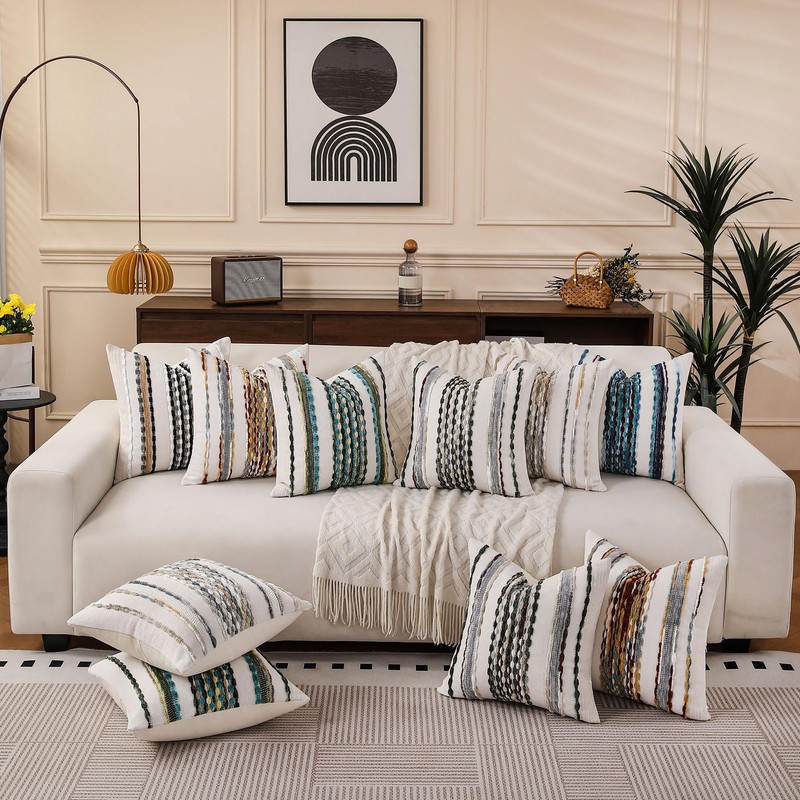 KOOLIFE Boho Striped Throw Pillow Covers 18x18 Inch Set of