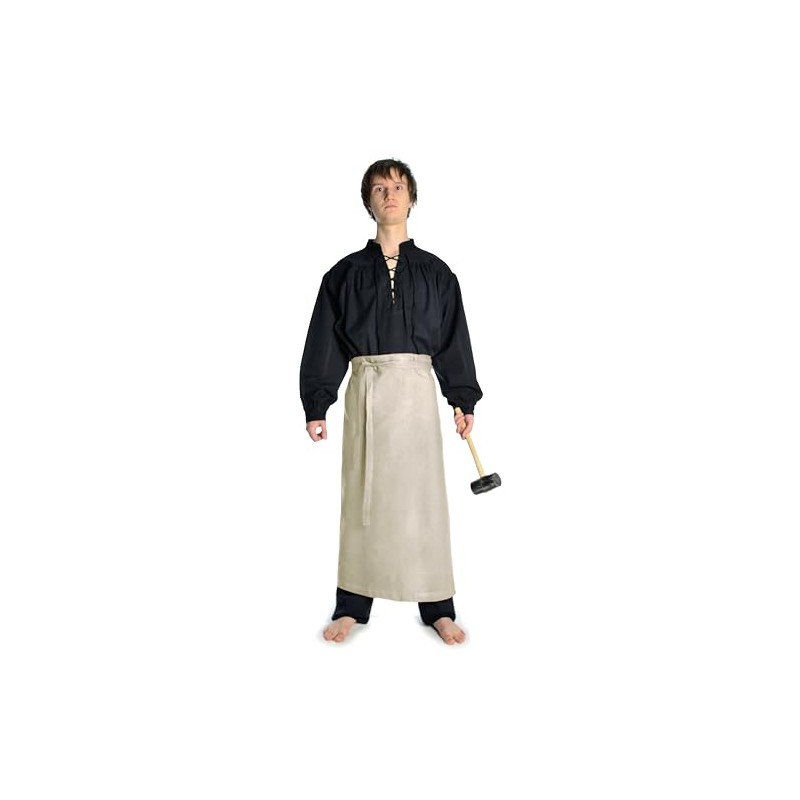 HEMAD Medieval Apron Ortwin Cotton Brown Beige Red Robe LARP,