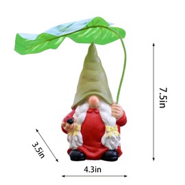 Garden Female Gnome Statue Decoration with Leaf Umbrella, 7.5” Figurine Ornament for Indoor Outdoor Home Patio Yard Lawn, for Gnome Lovers & Garden Enthusiasts，Mom，Women