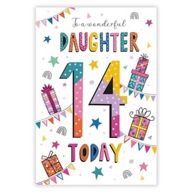 Daughter 14th Birthday Card - Age 14 - Wonderful Daughter - Contemporary Design - Special Finishes and Illustrated Insert Leaf - Made in the UK - Eco-Friendly