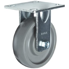 RWM Casters 40 Series Plate Caster, Rigid, Thread Guard, Elastomer Wheel, Ball Bearing, 1000 lbs Capacity, 5" Wheel Dia, 1-1/2" Wheel Width, 6-1/8" Mount Height, 4-1/2" Plate Length, 4" Plate Width
