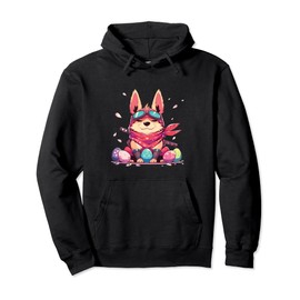 Colorful Easter Eggs Hunt 2024 Dog With Bunny Ears for Kids Pullover Hoodie