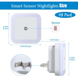 48 Pack LED Night Lights Plug into Wall Smart Sensor Sensor Automatic Night Lamp Nightlights Accessories for Bedroom Bathroom Toilet Stairs Kitchen Hallway(White)