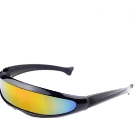 Futuristic Cyclops Cyberpunk Visor Sunglasses Mirrored Lens Narrow Sunglasses Personality Cosplay Costume Eyeglasses Photo Props Costume Eyewear Glasses Funny Party Mask Decoration（Black+Rainbow）