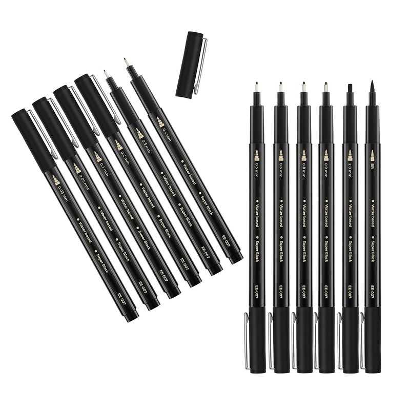 EuroElement Black Fineliner Pens Set Art Supplies 12 Pack Technical