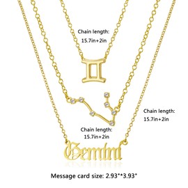 3Pcs Zodiac Necklace Set 12 Constellation Sign Pendant Necklace Astrology Birthday Gift for Women (Gemini(5.21~6.21))