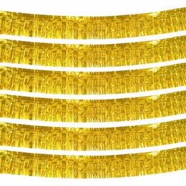 6 Pack 10 Feet Foil Fringe Garland Metallic Foil Tinsel Fringe Garland Wall Hanging Foil Fringe Banner for Parade Floats, Wedding, New Year, Christmas, Birthday (Gold)