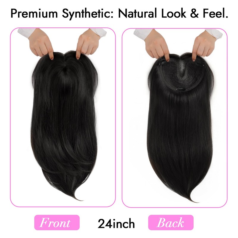Hair Toppers for Women, 5x6 Inch Large Base Clip In,24