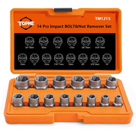 Topme Bolt Extractor Set, 14 Pieces Impact Bolt & Nut Remover Set, Nut Extractor Socket Set with 3/8 Inch Adapter,stripped bolt extractor for Damaged, Rusted, or Rounded-Off Bolts, Nuts, and Screws