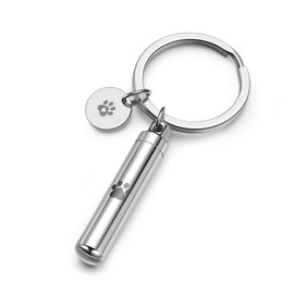 BOPREINA Cremation Pet Urn Keychain for Ashes Stainless Steel Pet Paw Cylinder Urn Memorial Ashes Keepsake Keyrings for Ash