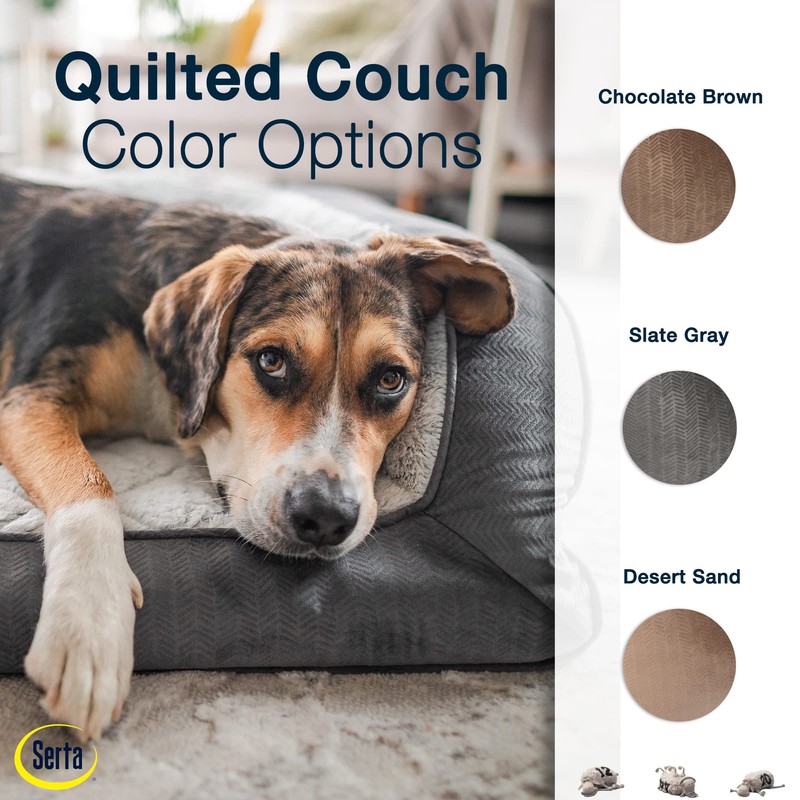 Serta Orthopedic Quilted Couch Dog Bed for Pets – Chocolate