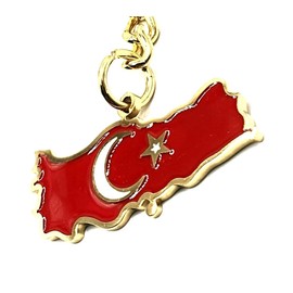 SNS Components Turkey Turkish Map Outline Gold Country Flag Country Flag Key Ring Chain Metal Enamel Keyring