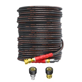 Heliwoo Pressure Washer Hose 100FT 1/4" for Cold & Hot Water (Up to 140℉) 4200 PSI Kink Resistant Industrial Grade Steel Wire Braided QC Ends with 3/8" Adapters for Professional and Home