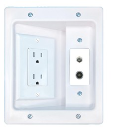 RiteAV Coax TOSLINK Recessed Wall Plate Cable Concealer Management Kit with Power Outlet Hides Cords and Cables