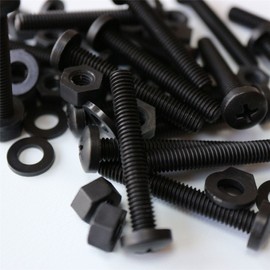 20 x Black Pan Head Screws Polypropylene (PP) Plastic Nuts and Bolts, Washers, M6 x 40mm, 15/64 x 1-37/64