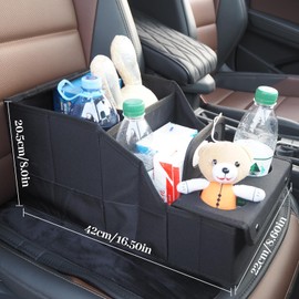 Car Seat Organizer Backseat Car Storage Box, Foldable Vehicles Organizer with 11 Storages Compartments & 2 Cup Holders, Travel Car Storage Basket for Truck Trunk Van