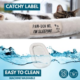 PAWRUSH Cat Window Perch — Cat Window Bed with 4 Large Premium Suction Cups & Soft Solid Cushion; Strong Rustproof Metal Frame Window Hammock Holding Up to 40 lbs; Easy Assembly Perch for Indoor Cats