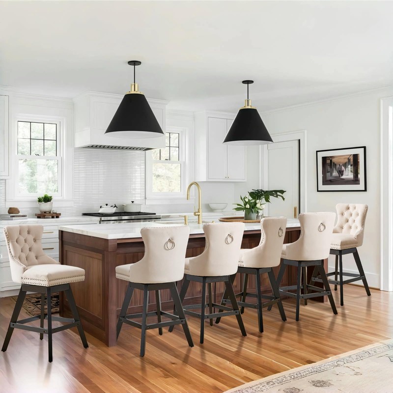 SoarFlash Kitchen Swivel Bar Stools with Solid Wood Legs Upholstered