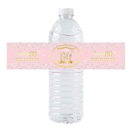 36 Pack of Happy 80th Birthday Watter Bottle Label Stickers for 80th Birthday Party Decoration (Pink)