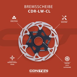 CONTEC Bicycle Brake Disc CDR-LW-CL 160mm 160g Aluminum Spider Center Lock Stainless Steel Heat Resistant Easy Fit High Brake Power Silver