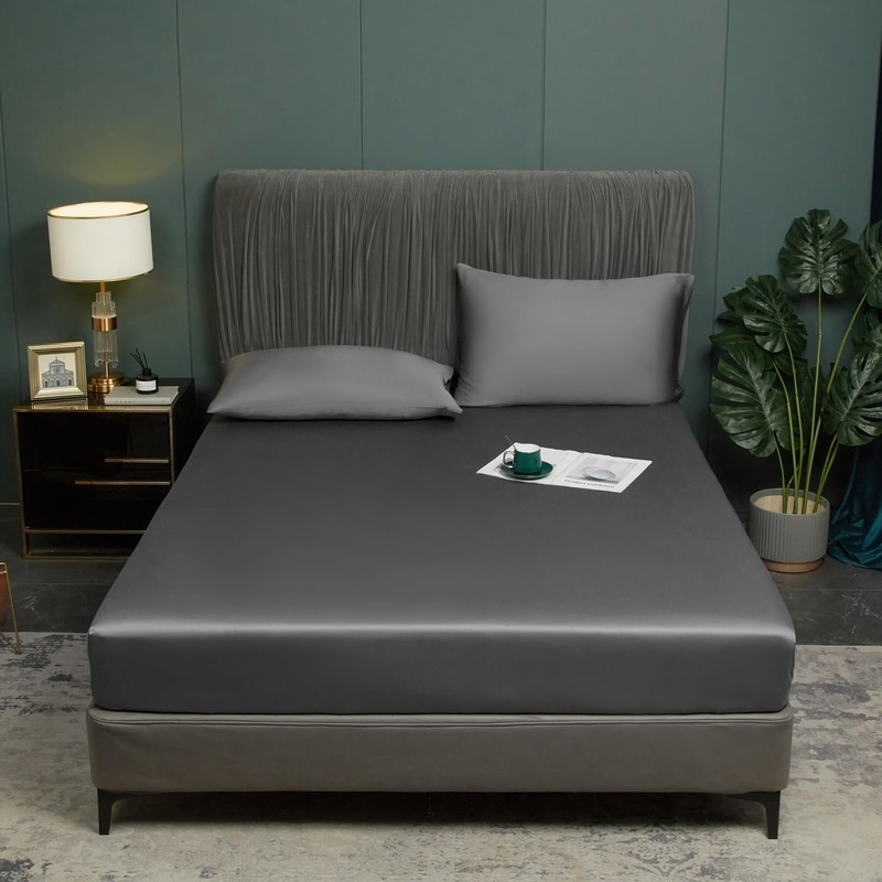 Bamboo Fitted Sheet 160 x 200 cm Dark Grey Fitted